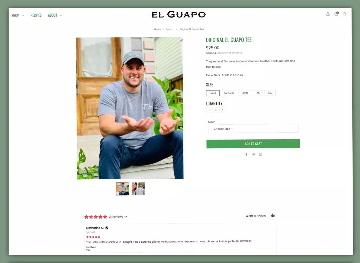 El Guapo Bitters Shopify storefront design screenshot, alternate view
