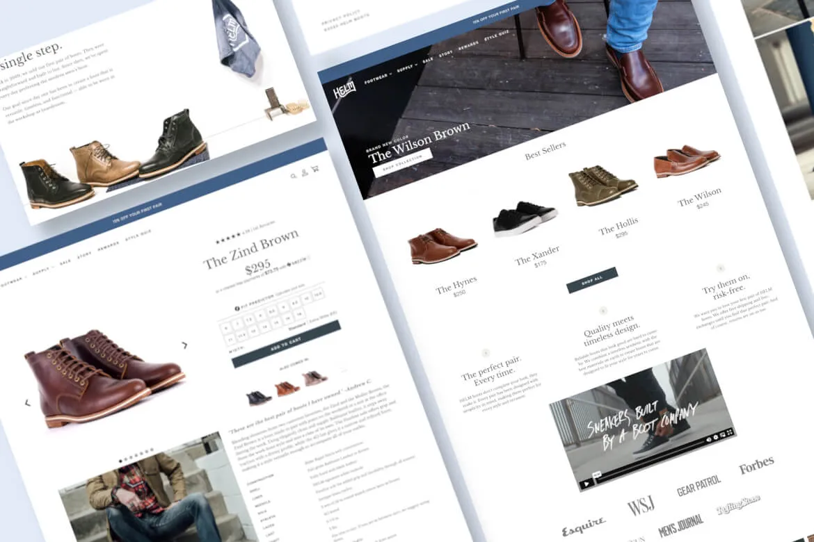 Helm Boots ecommerce website screenshot